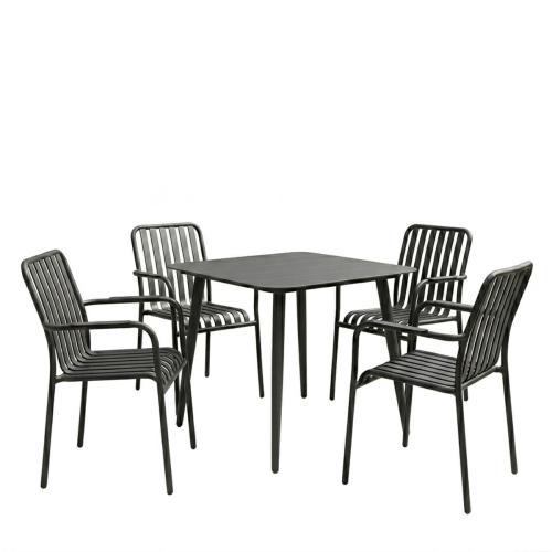 Τραπεζαρία Heven Vista pakoworld σετ 5τεμ μαύρο αλουμίνιο 80x80x72εκ
