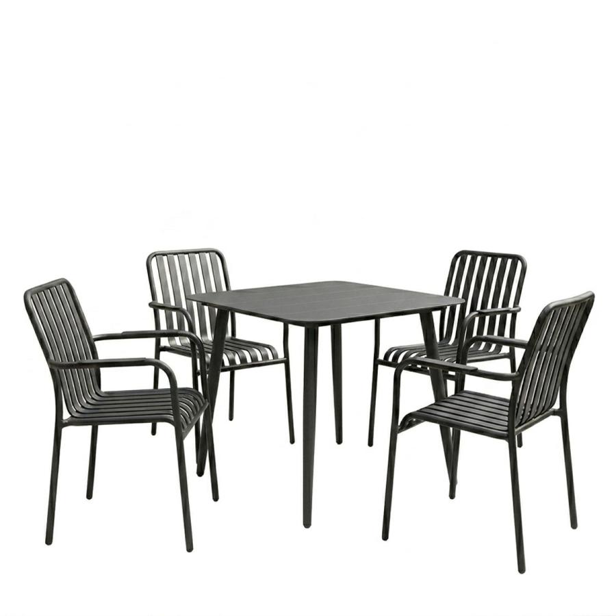 Τραπεζαρία Heven Vista pakoworld σετ 5τεμ μαύρο αλουμίνιο 80x80x72εκ