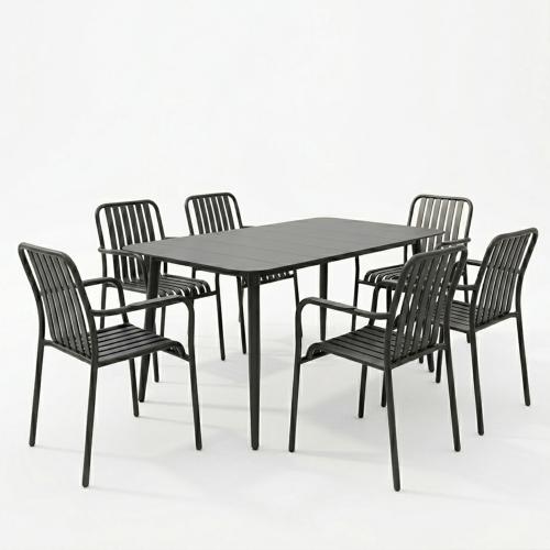 Τραπεζαρία Heven Vista pakoworld σετ 7τεμ μαύρο αλουμίνιο 120x70x72εκ