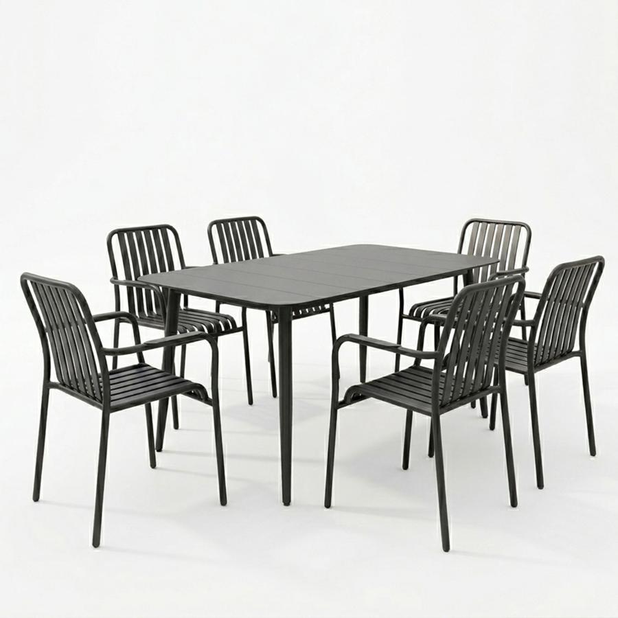 Τραπεζαρία Heven Vista pakoworld σετ 7τεμ μαύρο αλουμίνιο 120x70x72εκ