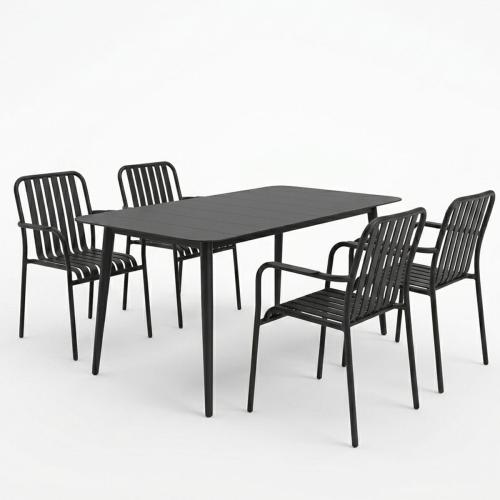 Τραπεζαρία Heven Vista pakoworld σετ 5τεμ μαύρο αλουμίνιο 120x70x72εκ