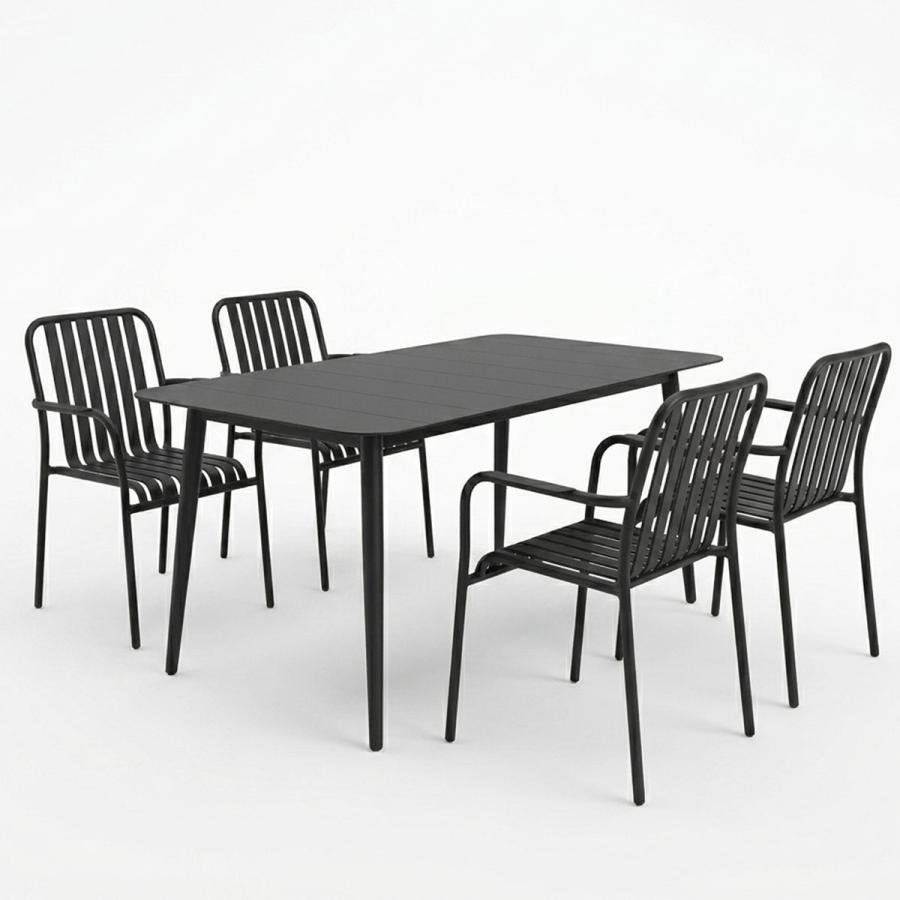 Τραπεζαρία Heven Vista pakoworld σετ 5τεμ μαύρο αλουμίνιο 120x70x72εκ