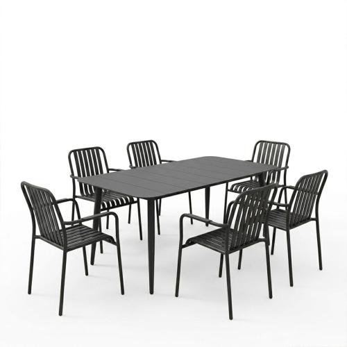 Τραπεζαρία Heven Vista pakoworld σετ 7τεμ μαύρο αλουμίνιο 150x80x72εκ
