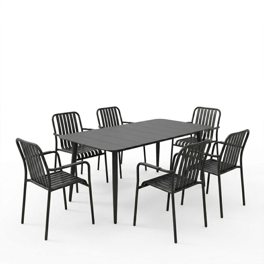 Τραπεζαρία Heven Vista pakoworld σετ 7τεμ μαύρο αλουμίνιο 150x80x72εκ