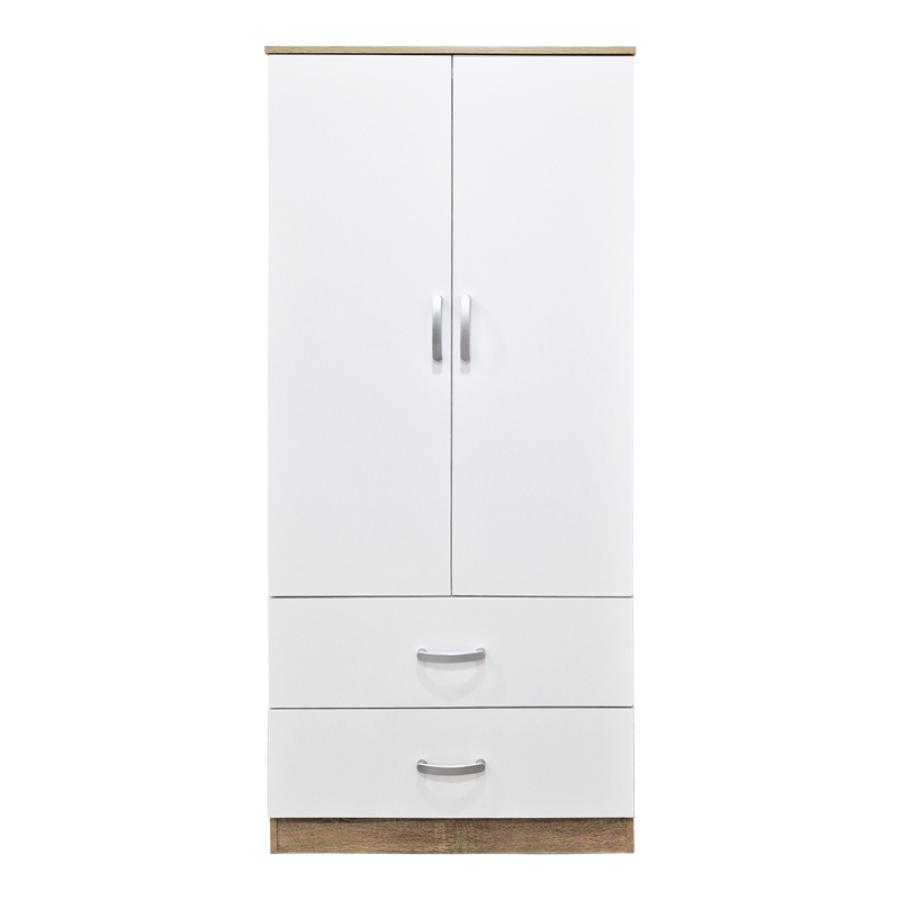Ντουλάπα δίφυλλη με 2 συρτάρια Alvia pakoworld λευκό με sonoma 80x51.5x180εκ