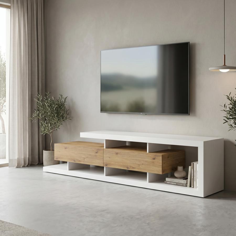 Έπιπλο τηλεόρασης Arbero pakoworld λευκό-oak 198x40x45εκ