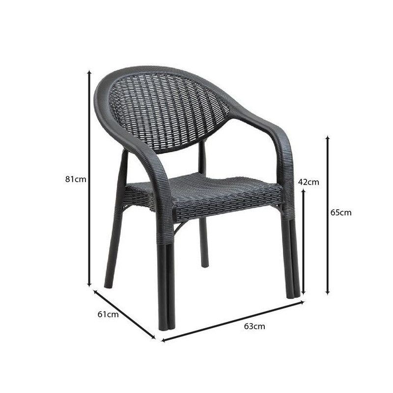 BAMBOO Pro Πολυθρόνα Κήπου - Βεράντας Στοιβαζόμενη, PP-UV (Rattan Look) Ανθρακί - vougioukas.gr