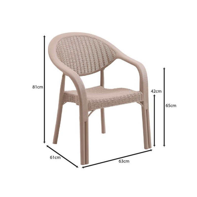 BAMBOO Pro Πολυθρόνα Κήπου - Βεράντας Στοιβαζόμενη, PP-UV (Rattan Look) Cappuccino