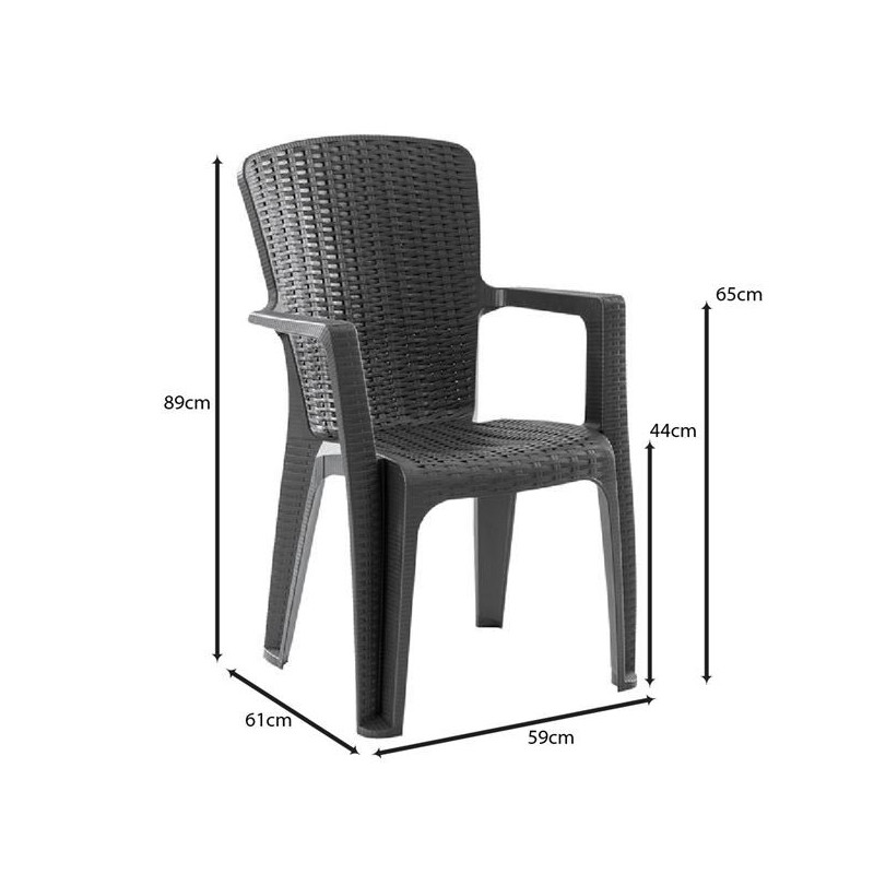 SIDE Πολυθρόνα Κήπου-Βεράντας Στοιβαζόμενη, (Rattan Look) PP-UV Απόχρωση Ανθρακί - vougioukas.gr