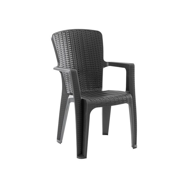 SIDE Πολυθρόνα Κήπου-Βεράντας Στοιβαζόμενη, (Rattan Look) PP-UV Απόχρωση Ανθρακί - vougioukas.gr