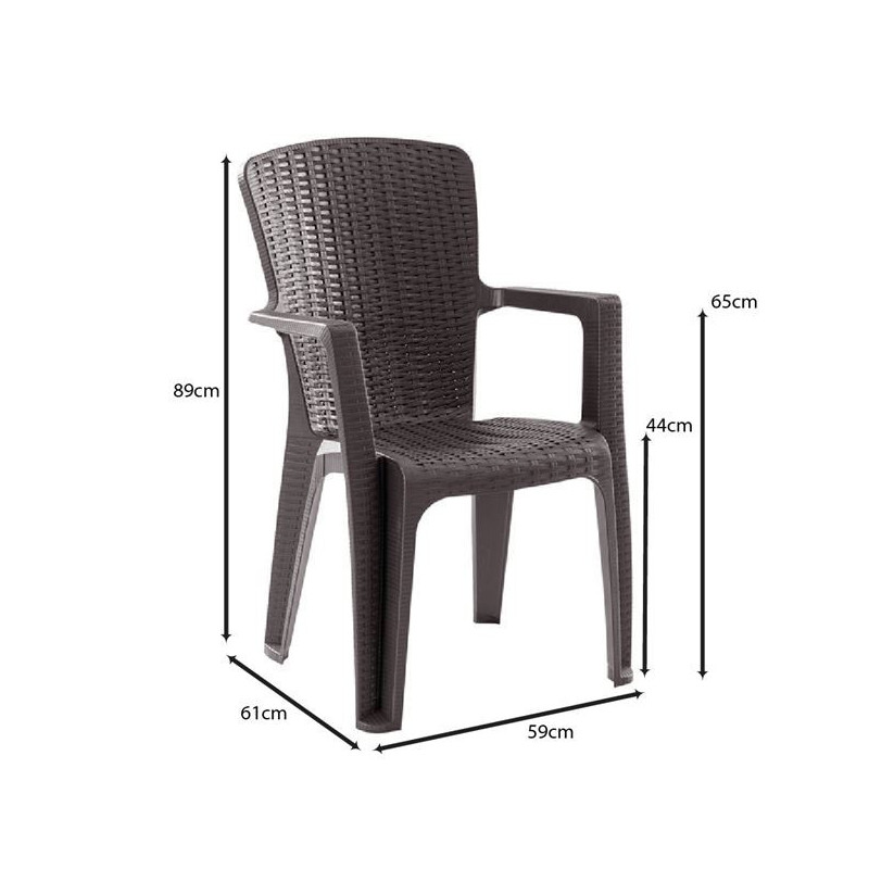 SIDE Πολυθρόνα Κήπου-Βεράντας Στοιβαζόμενη, (Rattan Look) PP-UV Απόχρωση Καφέ - vougioukas.gr