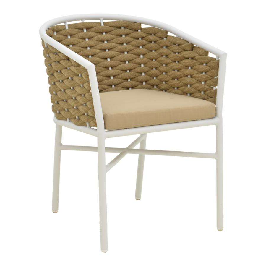 Πολυθρόνα Noevo pakoworld αλουμίνιο με λευκό σκελετό-φυσικό PE σχοινί 57x62x76εκ