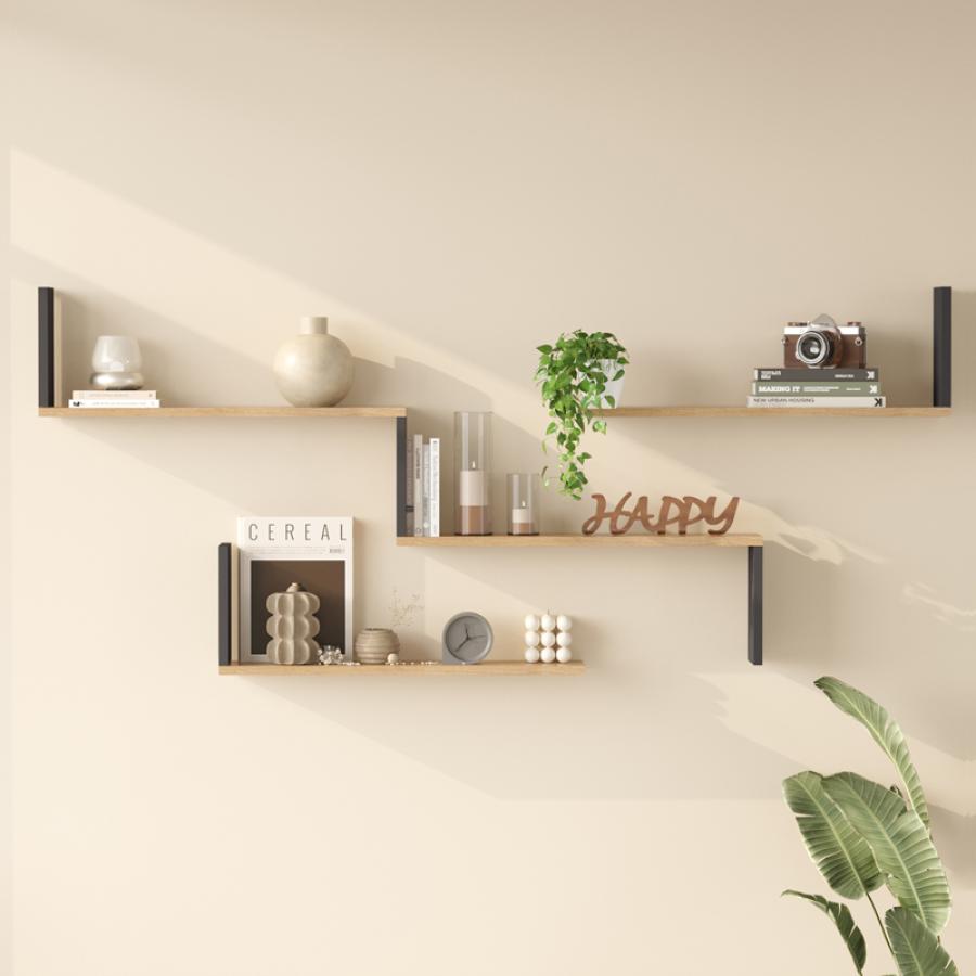 Ραφιέρα τοίχου Flear pakoworld oak με ανθρακί 179x14,5x76,2εκ