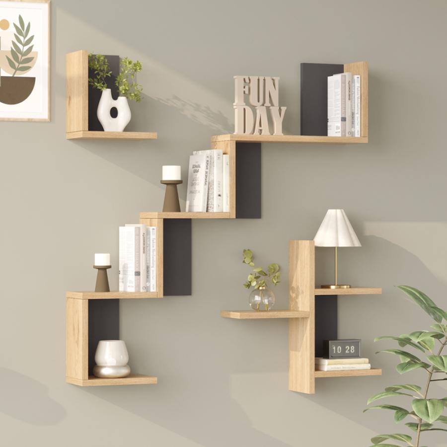Ραφιέρα τοίχου Verso pakoworld oak με ανθρακί 99,4x14,5x103εκ