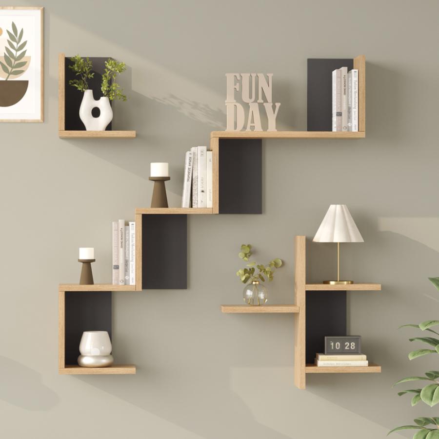 Ραφιέρα τοίχου Verso pakoworld oak με ανθρακί 99,4x14,5x103εκ
