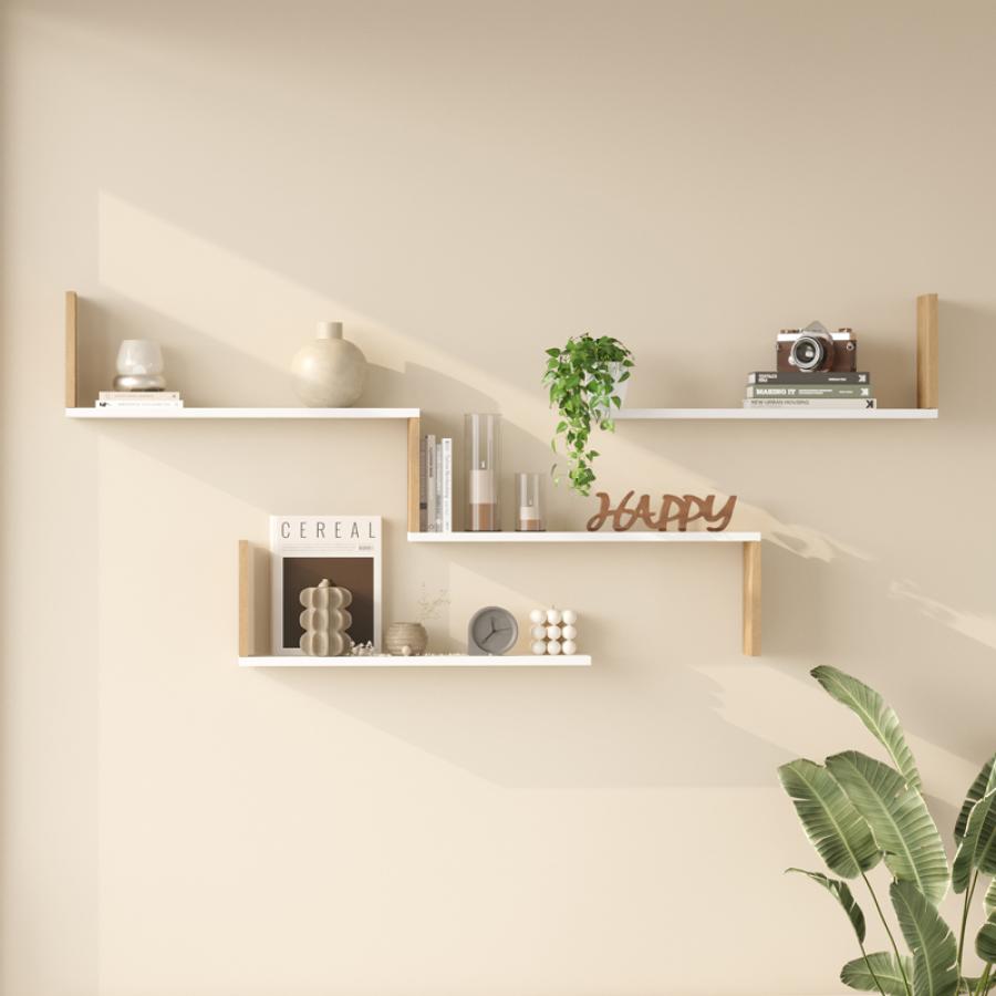 Ραφιέρα τοίχου Flear pakoworld λευκό με oak 179x14,5x76,2εκ