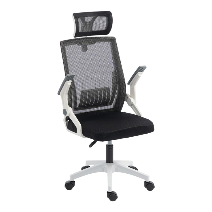 Καρέκλα γραφείου Plymot pakoworld λευκή - mesh μαύρο 48x58x112-122εκ