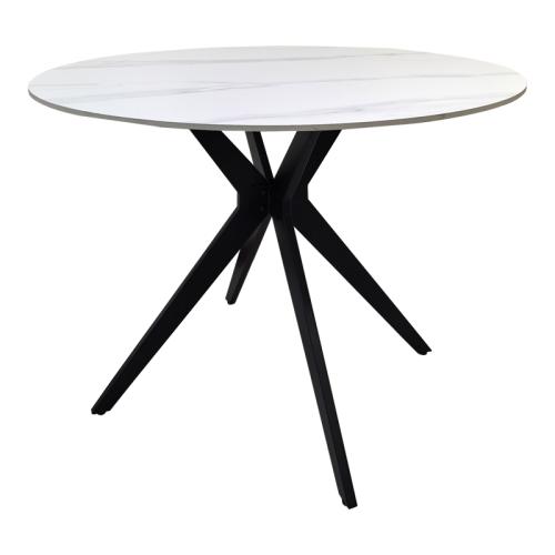 Τραπέζι Orbital pakoworld sintered stone λευκή ματ όψη μαρμάρου με μαύρο μεταλλικό πόδι Φ100x76εκ