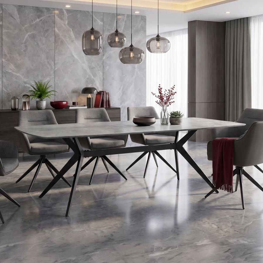 Τραπέζι Ezali pakoworld sintered stone γκρι όψη μαρμάρου με μαύρο μεταλλικό πόδι 180x90x75εκ
