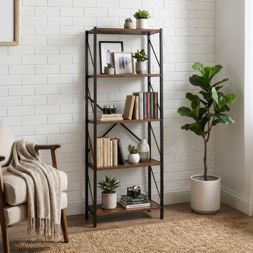 Βιβλιοθήκη Bimblem pakoworld καρυδί με μαύρο μέταλλο 64x30x150εκ