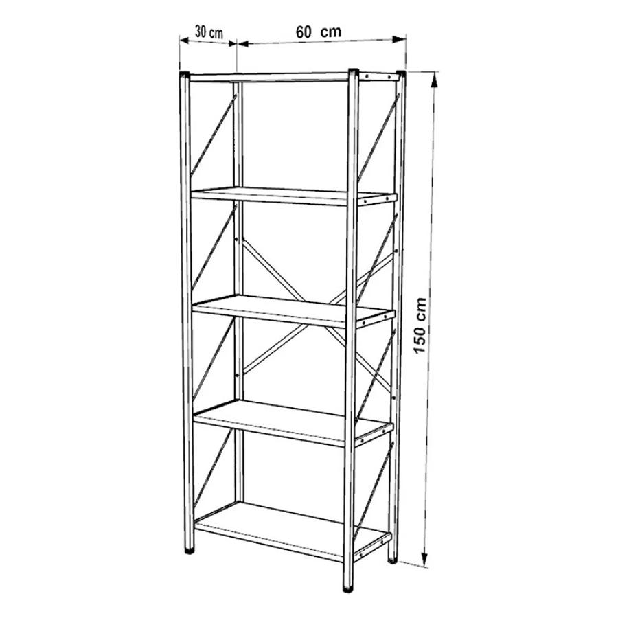 Βιβλιοθήκη Bimblem pakoworld καρυδί με μαύρο μέταλλο 64x30x150εκ