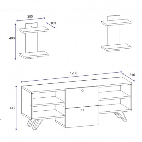 Almira Επιπλοσύνθεση Τηλεόρασης Ξύλινη 120x31.5x44εκ