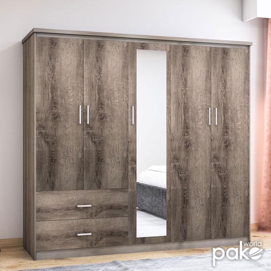 Ντουλάπα ρούχων πεντάφυλλη OLYMPUS pakoworld χρώμα castillo-toro 198x57x183εκ